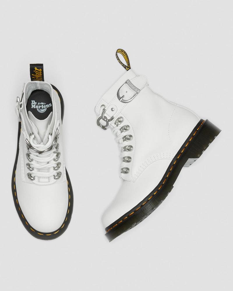 Dr Martens 1460 Pascal Chain Leren Veterlaarzen Dames Wit | NL 595HAP